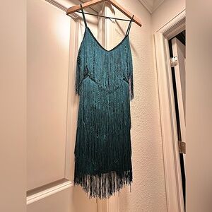 Lulus Emerald Green Sequin Flapper Fringe Bodycon Dress